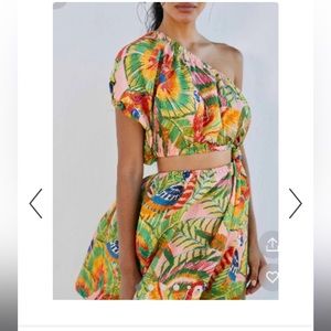 Farm Rio Macaw Leaves One-Shoulder Mini Dress